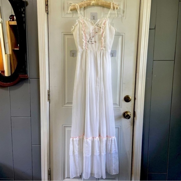 Vintage Candi Jones Lace Cottage Slip Dress Embroidered Prairie Floral Size 7 - Picture 4 of 14